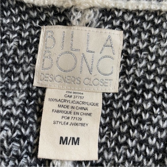 BILLABONG Soft Oversized Cardigan Open Front Gray Black Tribal Print Sz M - Picture 9 of 14